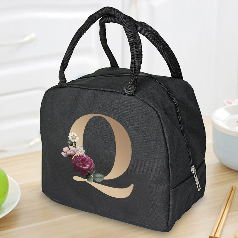 Lunch Bag Cooler Tote Portable Insulated Thermal Canvas Bag Food Picnic Unisex Travel  Lunchbox Organizer Bags Gold Letter Print