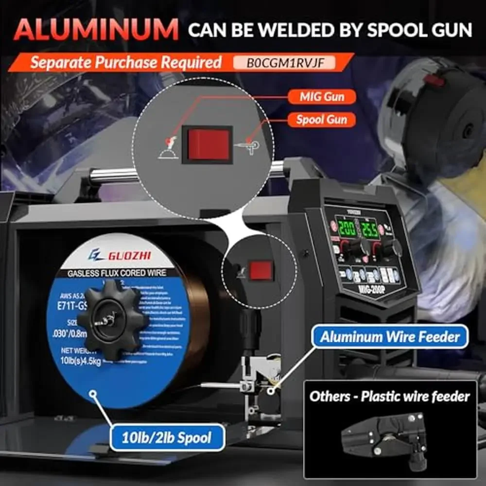 200A 7-in-1 Multi-Process Welding Machine Gas MIG/MAG/Flux Core/Lift TIG/Stick/Spot/Spool Gun Dual LCD Display Tig Welder 3