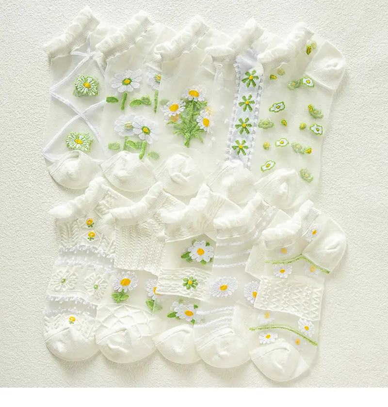 Sommer-Bootssocken für Damen, ultradünne, atmungsaktive, mit Spitzenausschnitt versehene, kurze Socken aus Kristallglasfaser, kühle Eisfaser-Kurzsocken, Spitzensocken – Detail 11