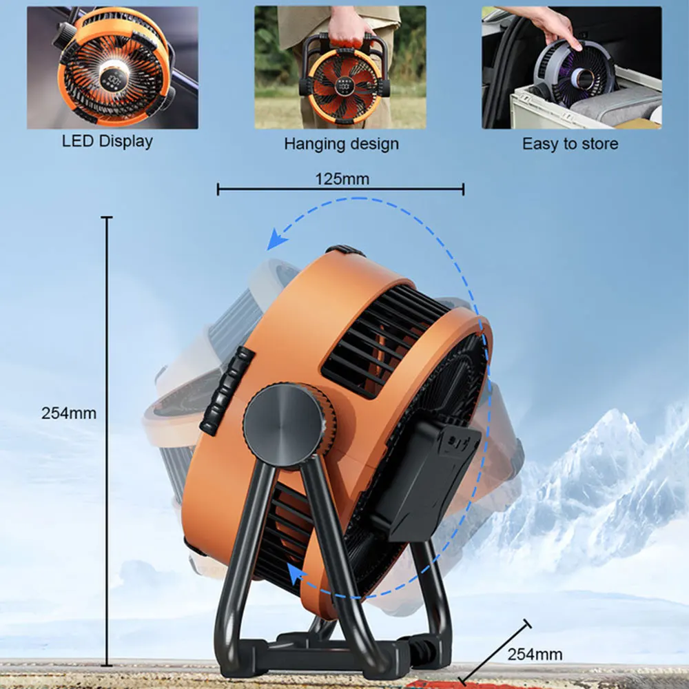 20000mAh Camping Fan Rechargeable Battery Portable Outdoor Fan Wireless Tent Ceiling Fan Air Circulators with Hook and LED Light 6