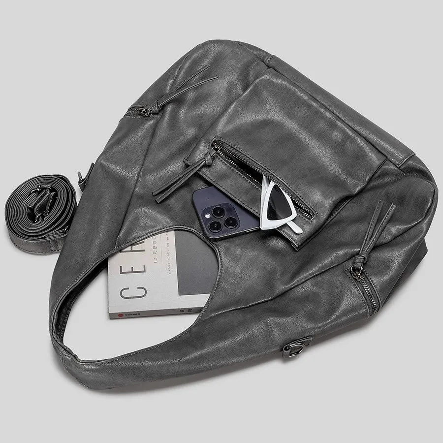 Punk Large Capacity Tote Bag Designer Women Shoulder Bags Luxury Soft Pu Leather Crossbody Bag Fashion Trend City Sac 2025