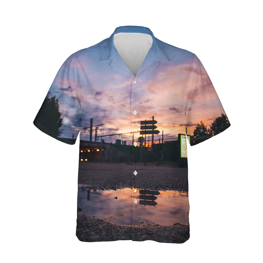 Jumeast 3D Hawaiian Men's Short Sleeve Shirts Oversized Twilight Aesthetics Fashion Shirts Casual Streetwear Blouses Clothing