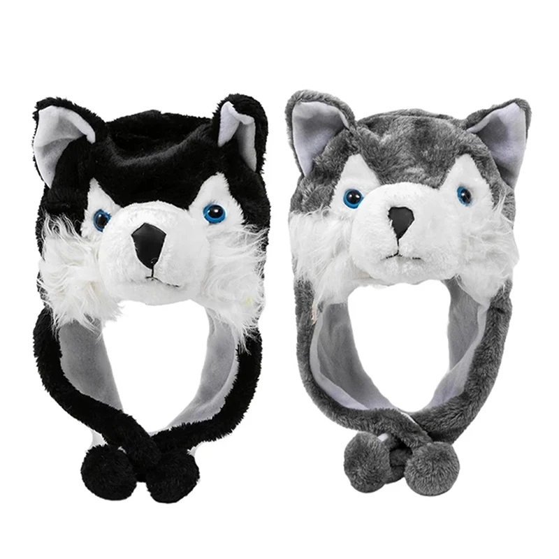 

Unisex Cute Soft Fuzzy Wolf Plush Hat Cartoon Lovely Winter Cosplay Hat Windproof Stage Performance Props Parent-child F3MD