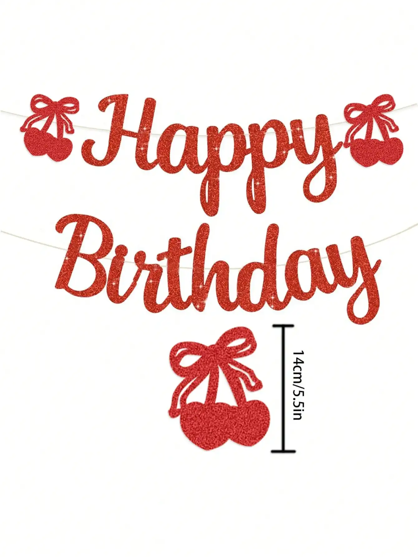 Cherry-Themed Red Glitter Birthday and Party Banner - Fun and Festive Decorations