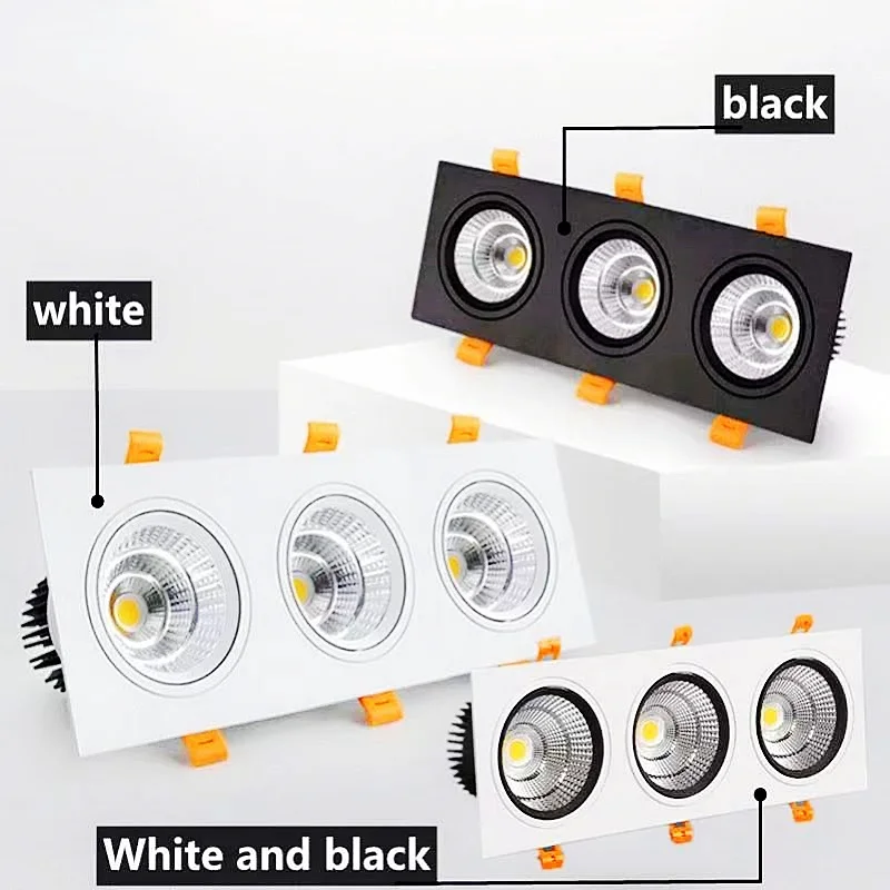 LED spotlights Single and double COB downlights three square grille mall living room bedroom AC85-260V14W 18W24W indoor lighting led downlight recessed ceiling spotlight ceiling lamps