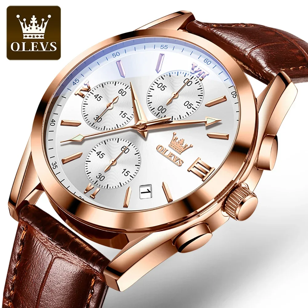 OLEVS 2872 Classic Men's Watches Leather Strap Waterproof Calendar Wristwatch TOP Brand Roman Scale Dial Quartz Watch for Men