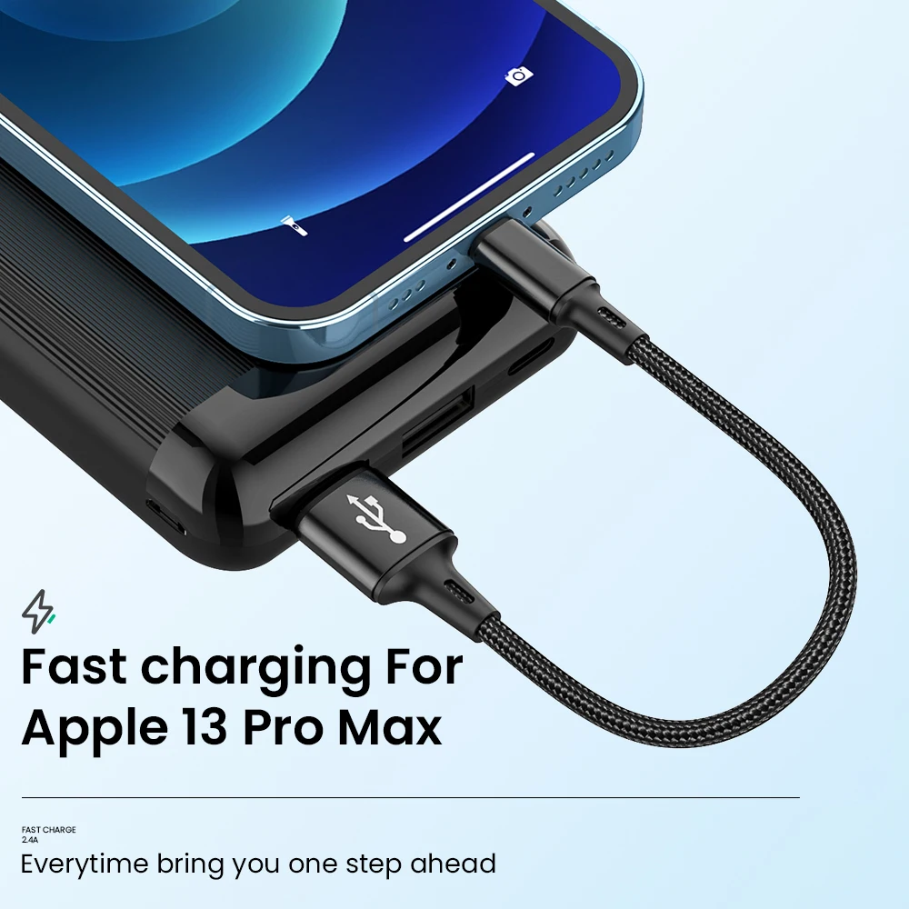 Przenośny 25cm kabel USB do transmisji danych z USB do 8Pin 2.4A szybkie ładowanie Kable bezpieczny przewód do telefonu TPE krótki przewód do iPhone'a 14 13 12 Pro Max
