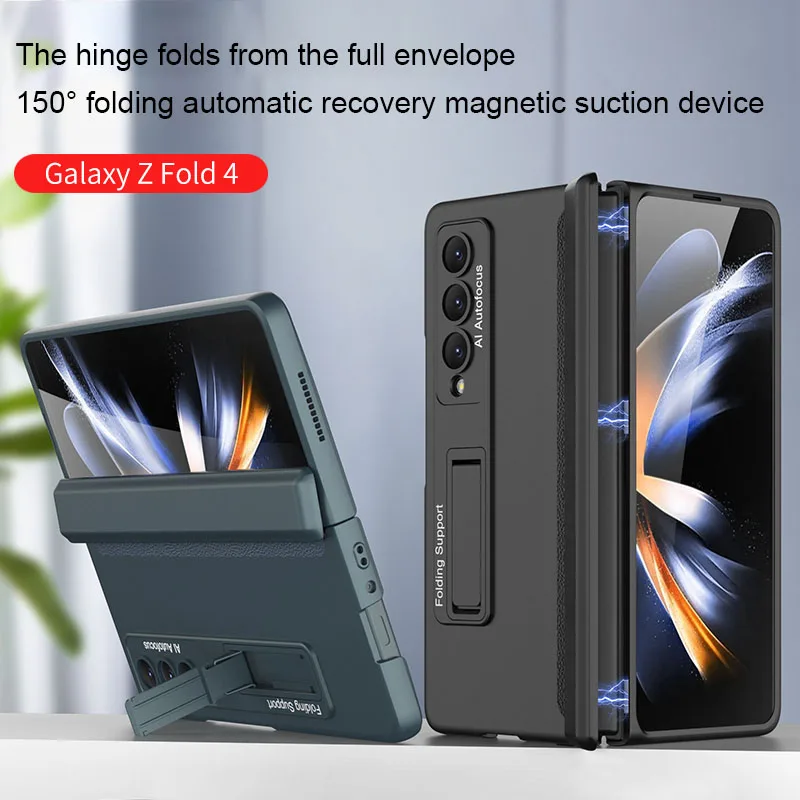 Magnetic Adsorption Hinge Protection Phone Case with Kickstand - Hard Plastic Cover