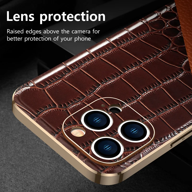 Luxury Genuine Leather Phone Case with Soft Edges and Shockproof Camera Protection