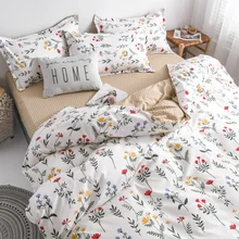 Floral Print Gebürstet Hause Bettwäsche Set Einfache Frische Komfortable Bettbezug-set mit Blatt Tröster Abdeckungen Kissenbezüge Bett Leinen