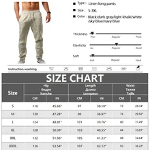  Men's Cotton Linen Long Pants Summer Solid Color Breathable Linen Trousers Male Casual Elastic Waist Casual Pants Harajuku Trous 