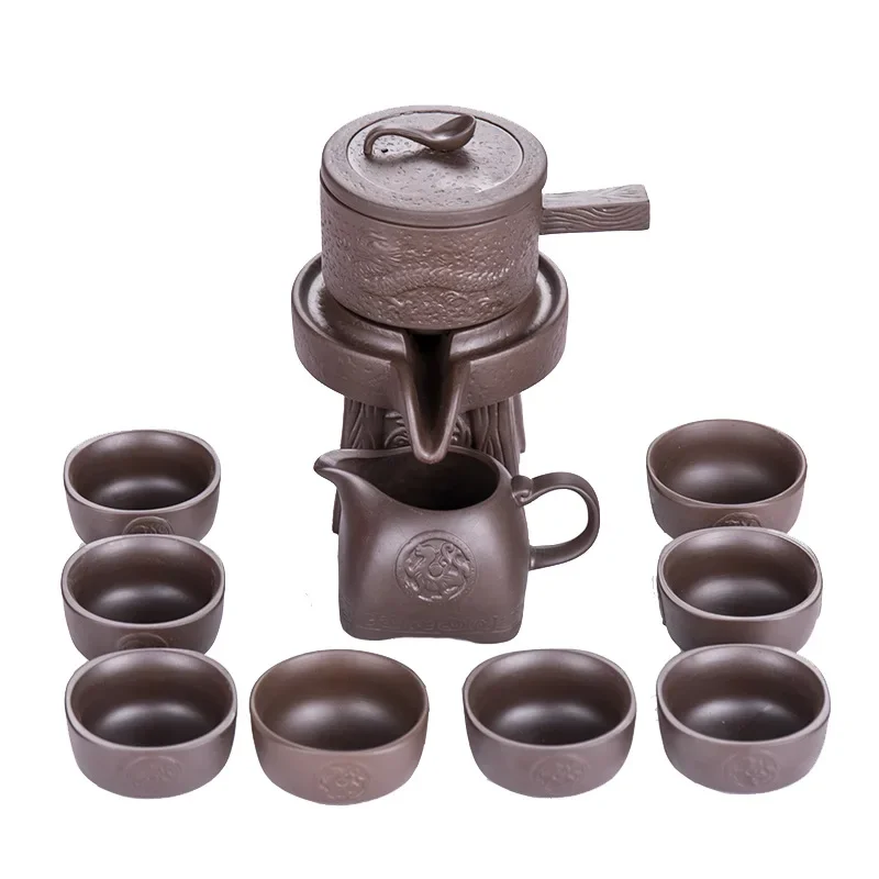 Purple clay stone grinding semi-automatic Tea Set,creative Kung Fu tea Hot of teaware.Creative Tea ceremony supplies