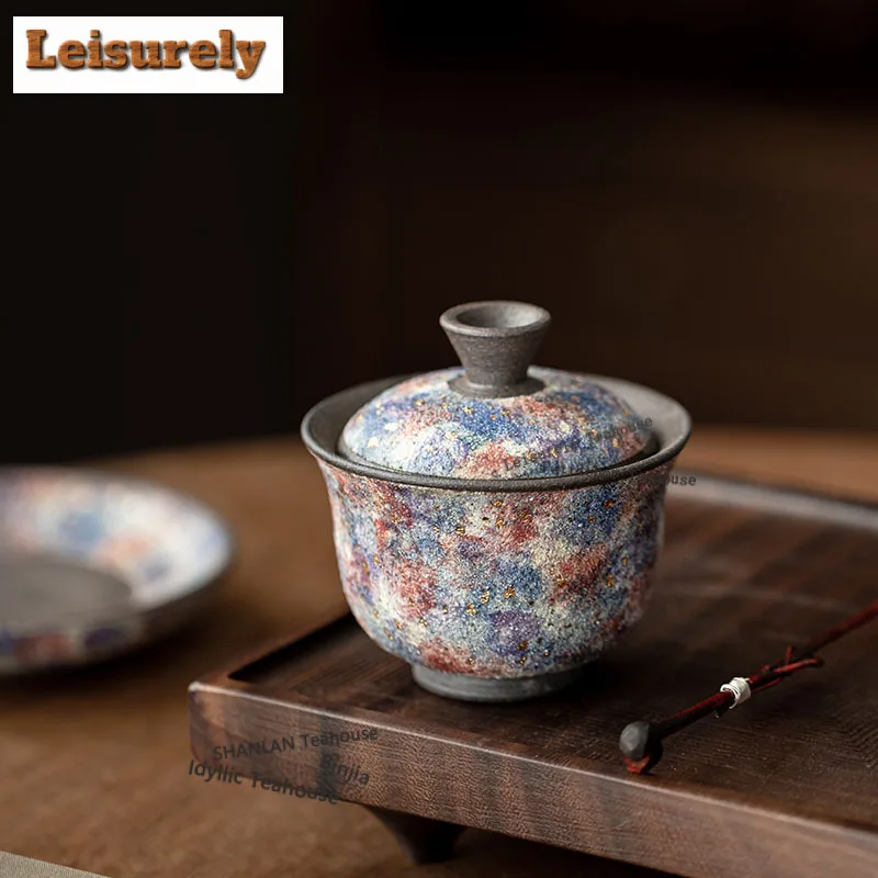 150ml Rock Mineral Point Gold Gaiwan Luxury Tea Tureen Tea Bowl With Lid Kit Tea Brewing Cover Bowl Kung Fu Tea Set Decoration
