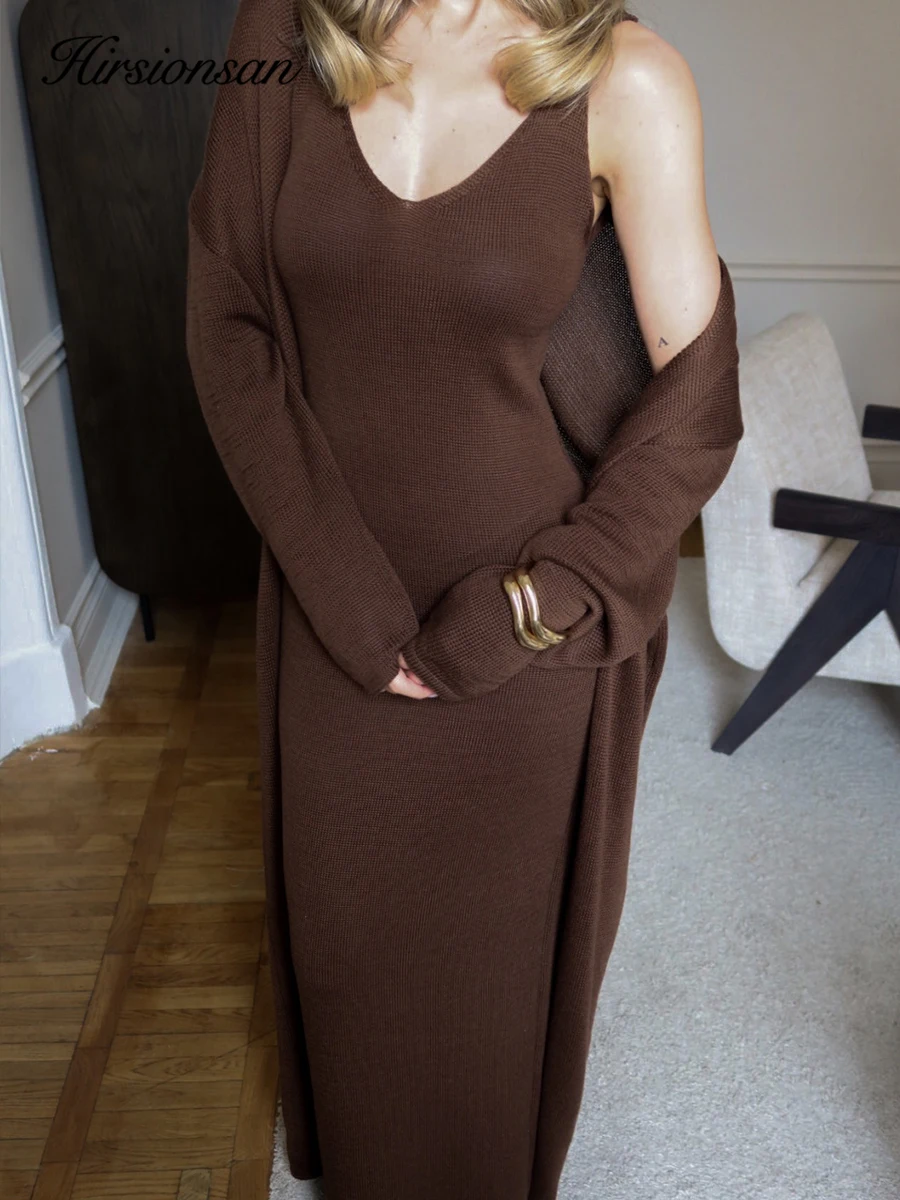 Hirsionsan مجموعات فضفاضة لينة النساء ثلاث قطع سترة طويلة الأكمام وسترة مثيرة فساتين أنيقة الإناث الجوف وتتسابق رياضية