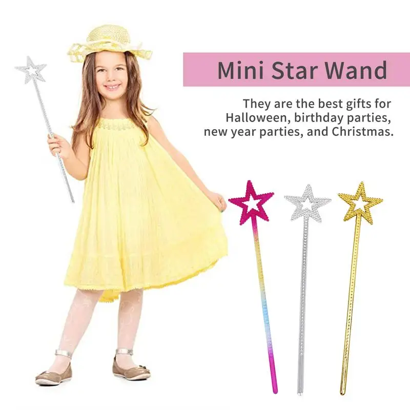 Magic Wand 1pc Fairy Wand 13 Inches Golden Silver Angel Star Wand for Girls Stage