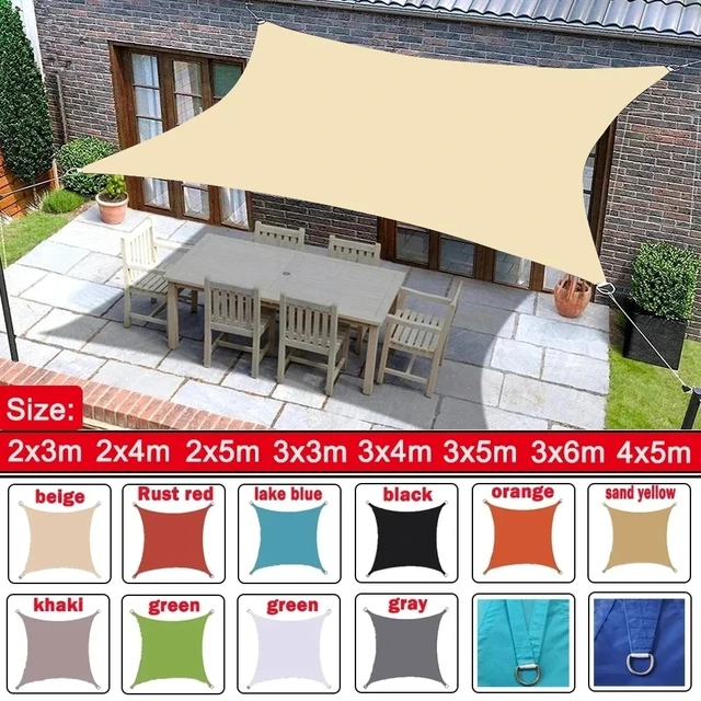 Waterproof Rectangular Shade Sail Awning Beige Fabric Screen 95% UV Protection Suitable for Outdoor Patio Garden Yard Pool