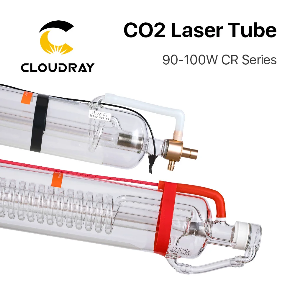 Cloudray-Tubo atualizado do laser para a máquina do laser do CO2, cabeça do metal, tubulação de vidro, CR90, comprimento 1250mm, 55mm, 80mm, 90W