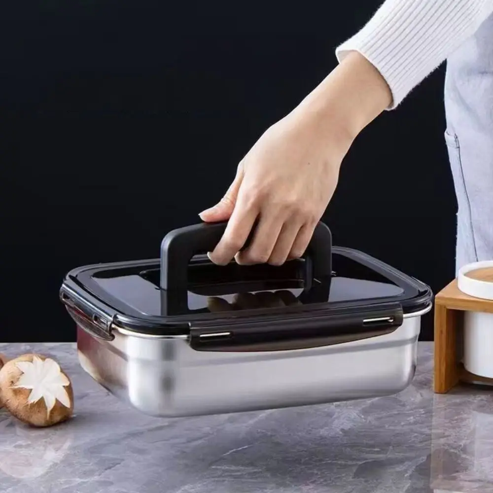 with Handle Stainless Steel Crisper Sealed Large Capacity Fresh-keeping Box Rectangular Korean Pickle Box Picnic