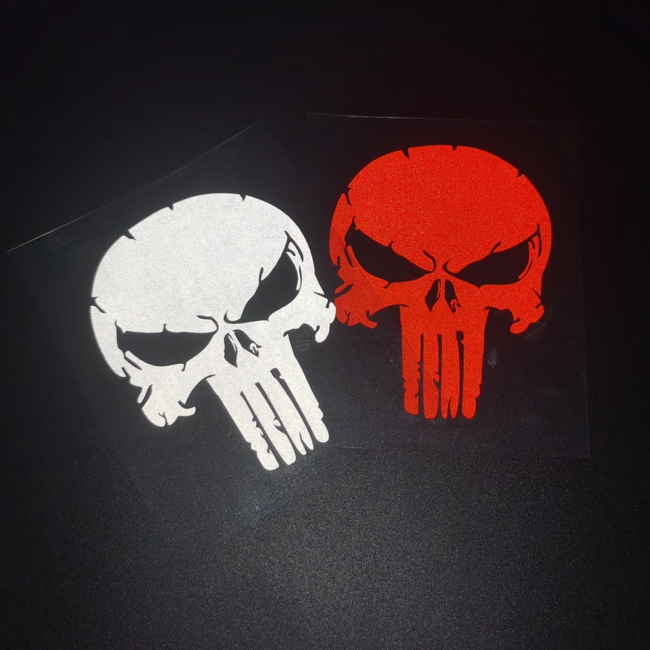 Reflective skull sticker finish options on motorcycle