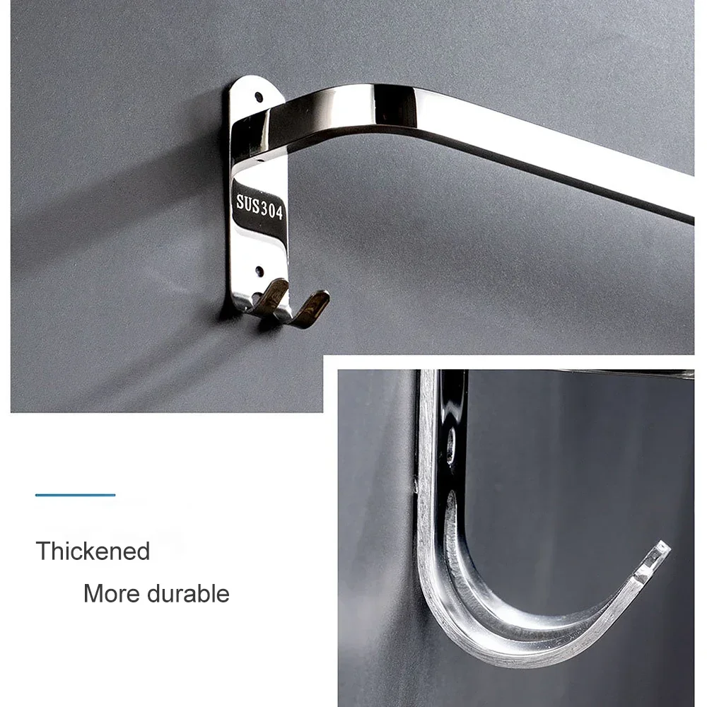 Self-Adhesive Towel Holder Bathroom Towels Rack Without Drilling Stainless Steel Bath Towel Hanger Wall Shelf Bathroom Organizer