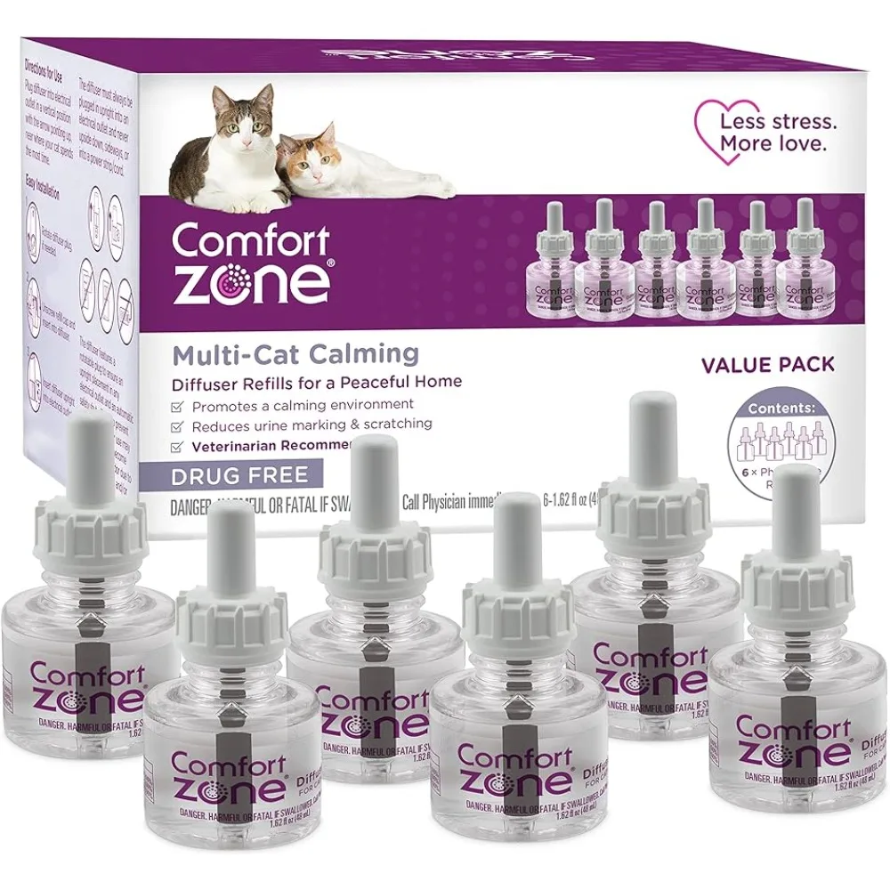 

new Comfort Zone Multi Cat Calming Diffuser Refills Value Kit: 6 pack; Pheromones to Reduce Cat Fighting, Spraying & Scratching