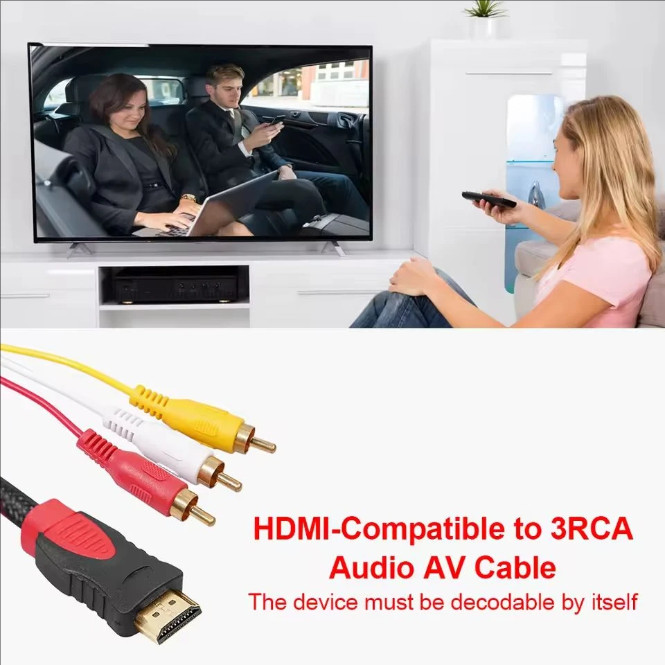 HDMI-compatible to 3RCA Cable 1.5M HDMI 1.4 to AV Cord HD Audio Video Wire