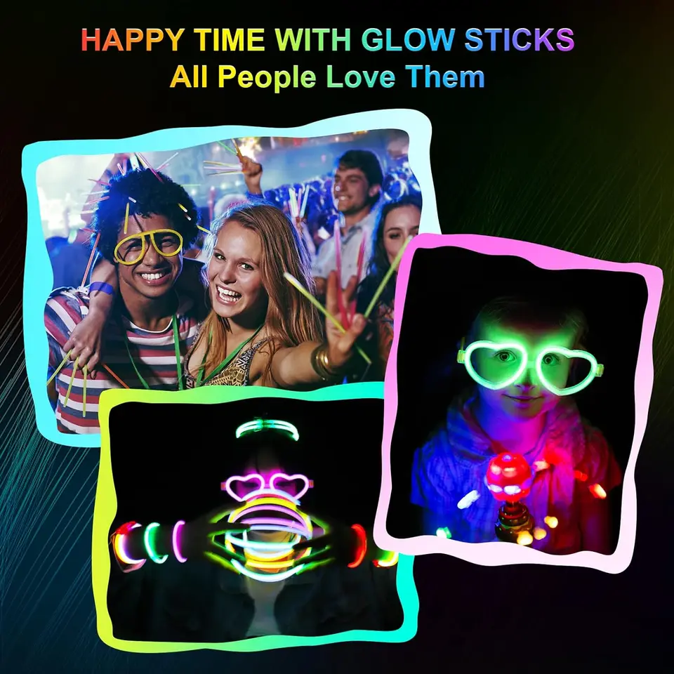 RMIVEGLIA Set festa fluo – 100 bastoncini fluorescenti con connettori, braccialetti colorati, bracciali fluorescenti per bambini, ideali per bracciali fluo party, compleanni, festival e eventi vari