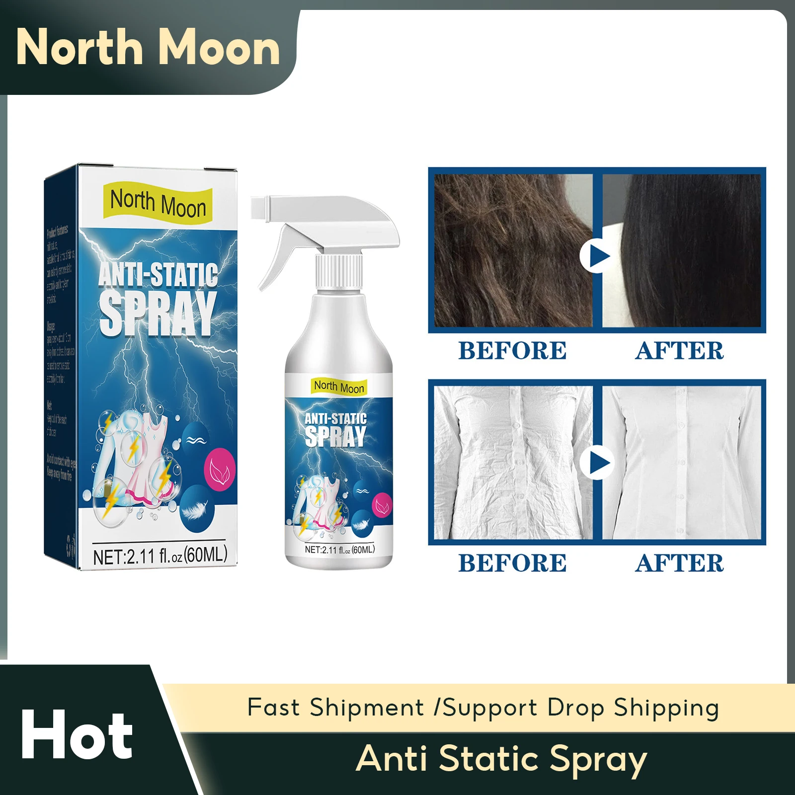 

Anti Static Spray Household Clothes Laundry Fabric Wardrobe Prevent Electrostatic Anti-Sticking Reduce Elecricity Static Agent