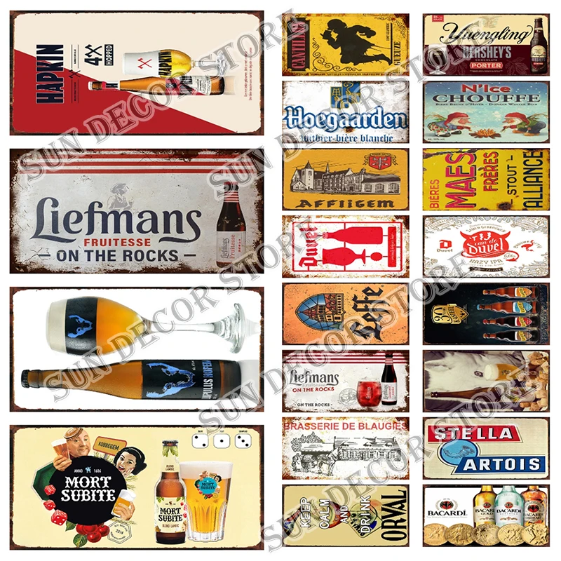 

Belgium Beer Retro Metal Sign Plaque Decoration For Living Room Man Cave Club Metal Wall Signs Plate 6x12Inch C-254