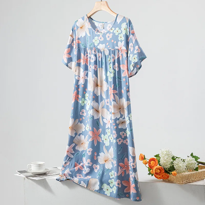 Summer Pajama Dress O Neck Nightgown For Sleeping Woman Short Sleeve Sleepwear Plus Size Home Wear Camison De Verano Para Mujer