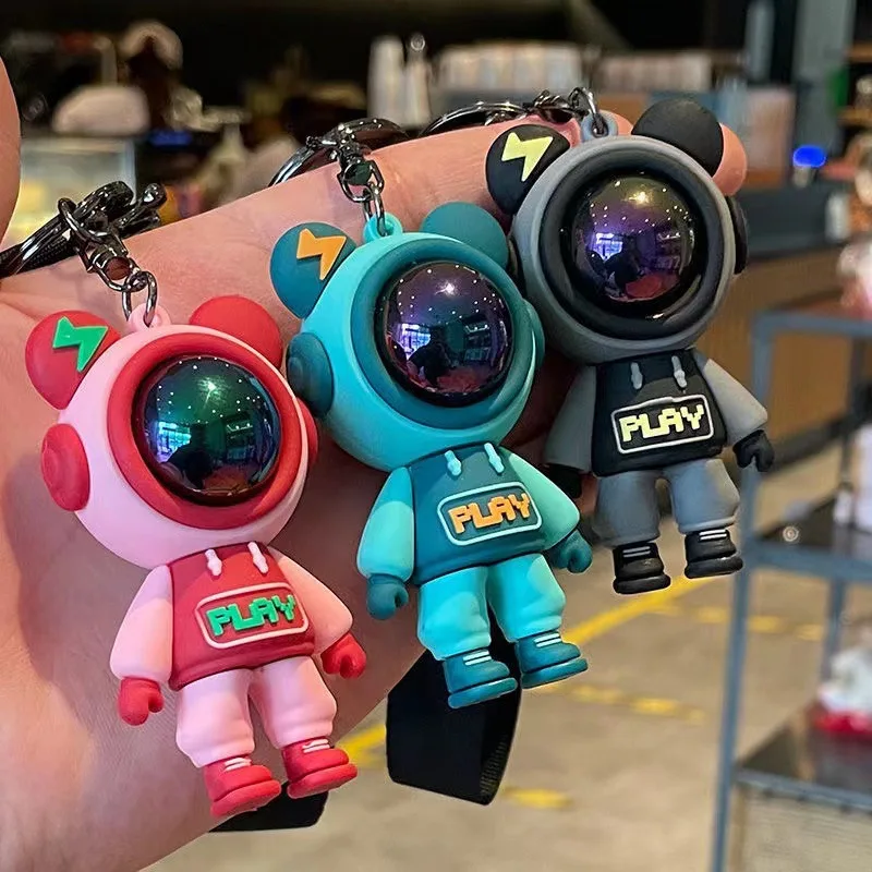 かわいい宇宙飛行士クマフィギュアキーホルダー雷クマウサギ