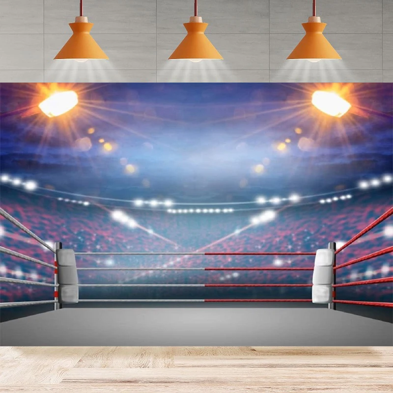 Wrestling Arena Fotografia Sfondo Proiettore Sfocatura Spettatori Sedili Sport Boxe Ring Corde Sfondo Festa Sfondo Parete