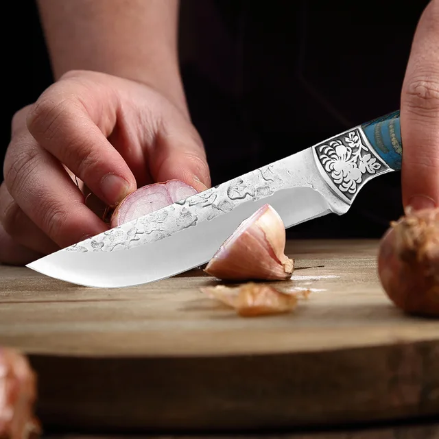 Couteau à désosser forgé, couperet de cuisine, couteau de Chef, Barbecue, tranchage de viande, couteau de boucher de pêche, gaine cadeau 5