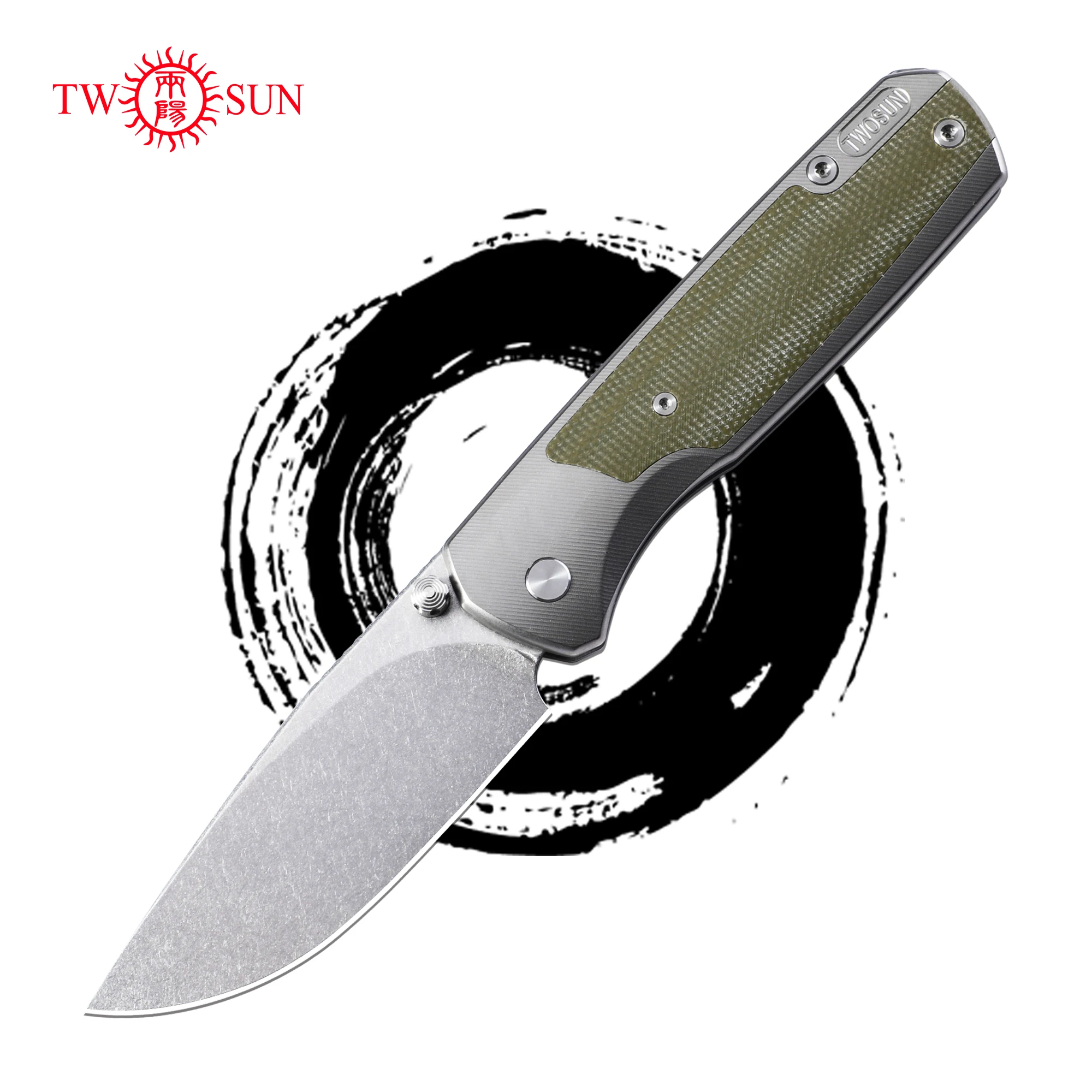 

TWOSUN TS375 Folding Knife Titanium with Micarta Handle D2 Blade Thumb stud Open Hunting Outdoor Camping Knife Tool Pocket EDC