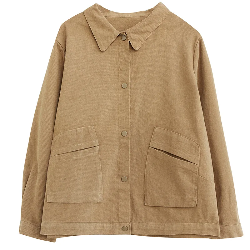 

Washed Cotton Short Jacket for Women, Solid Color Workwear, Minimalist Oversized Top, Commuting, Casual, Spring, New