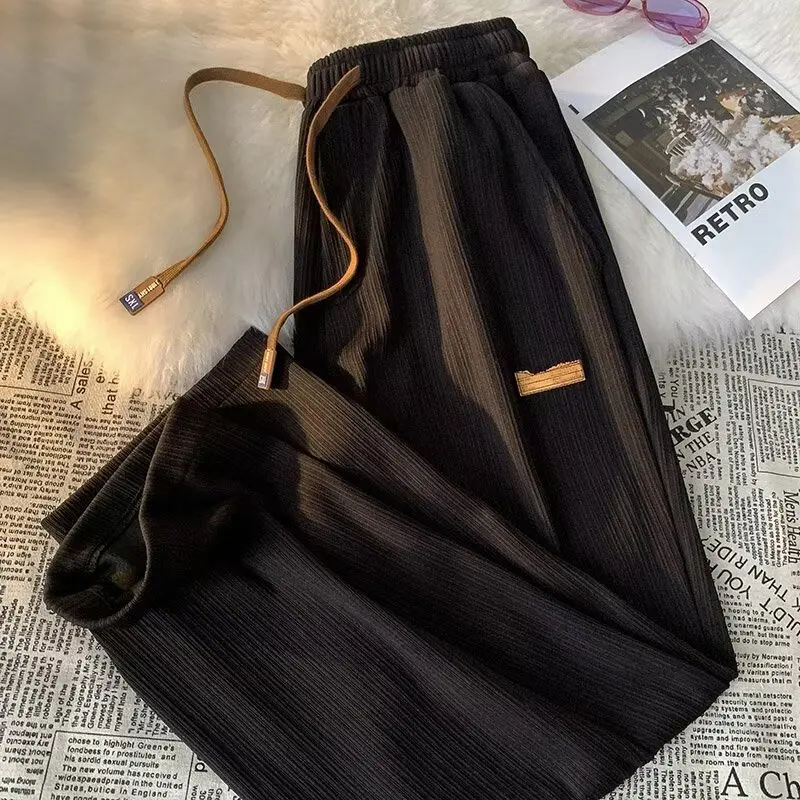 2024 New Summer Men Loose Casual Korean All-match Solid Color Trousers Thin Style Solid Color Falling Sensation Wide Leg Pants