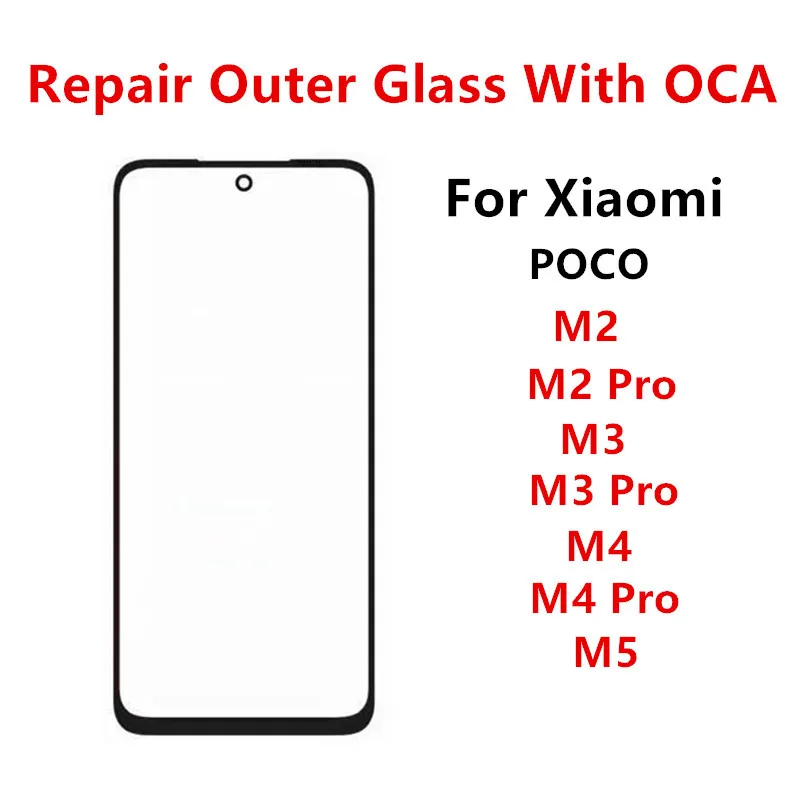 

Внешнее стекло для ремонта экрана Xiaomi POCO M5 M4 Pro 4G 5G M2 M3, передняя Сенсорная панель ЖК-дисплея, запасные части для ремонта + OCA