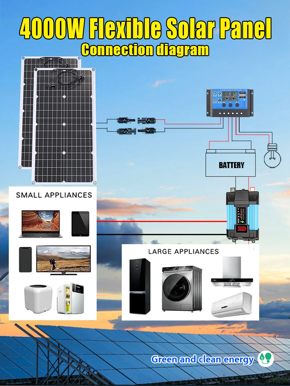 110V220V 6000W Flexible Solar Panel System Kit 12V Battery Charger Controller