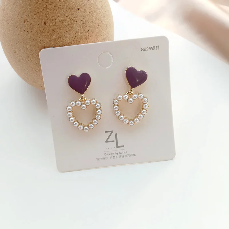 Drop Earrings Dangle Earrings Pearl Earrings Pendant Earrings Imitation Pearl Earrings for Women Hollow Heart Pendants Korean Drop Earrings Personality Hanging earrings boucle oreille femme