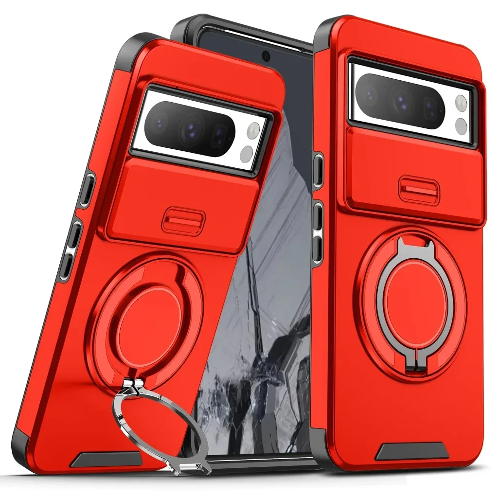 Rugged Shockproof Armor Phone Case with Magnetic Ring Holder and Kickstand