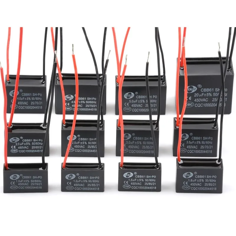 CBB61 Motor Start Capacitor 450V AC Fan Condenser 1/1.2/1.5/1.8/2/2.5/3/4/5/6/8/10UF