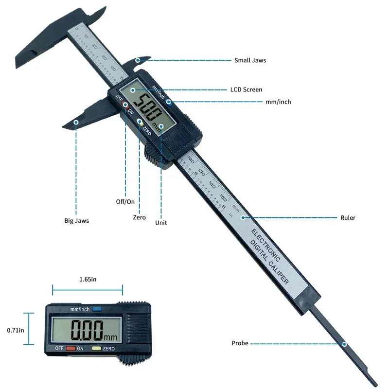 Digital Carbon Fiber Caliper – 100mm/150mm Electronic Vernier Gauge with LCD Display for Precision Measuring, Engineering & DIY 5