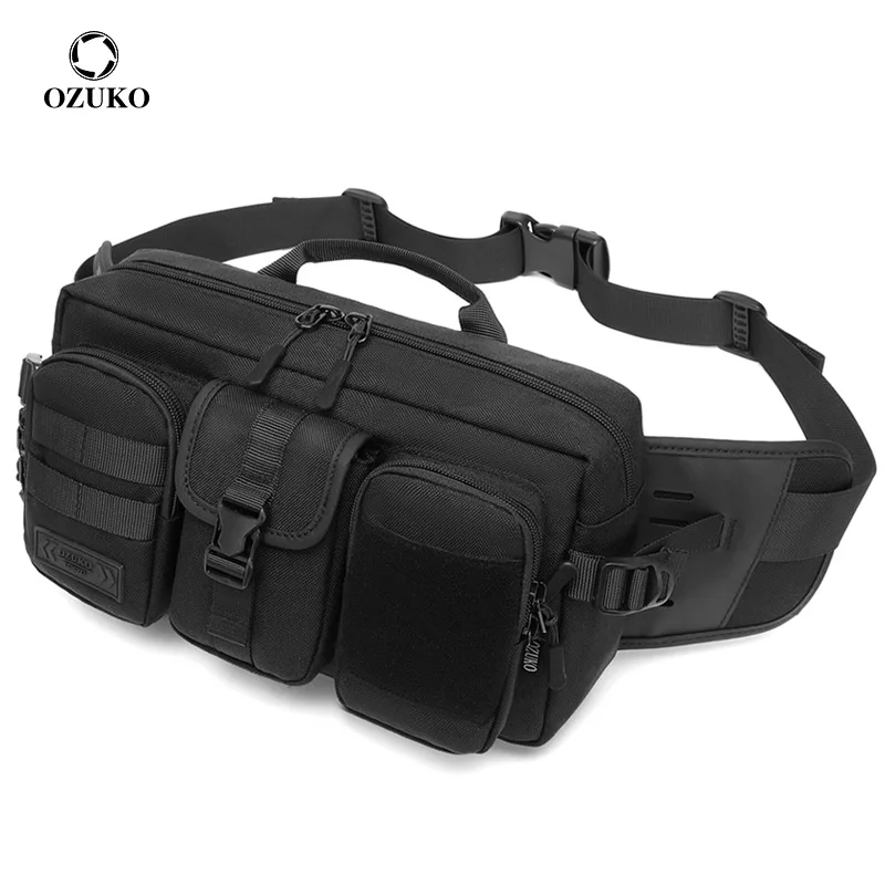 

OZUKO Fashion Men Waist Bag Multifunction Tactics Crossbody Chest Bag Outdoor Sport Shoulder Bag Male Waterproof Fanny Belt Pack