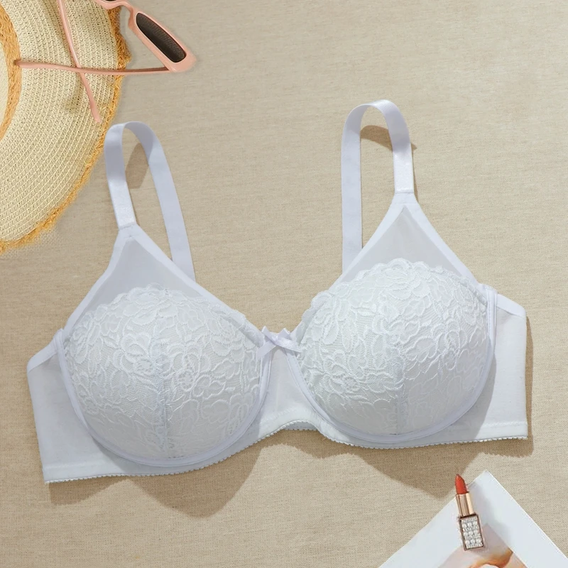 BEAUWEAR Women Plus Size Lace Full Cup Thin Molded Cup Bra With Wire Elegant Lingerie 38C 38D 40C 40D 42C 42D 44C 44D-R209