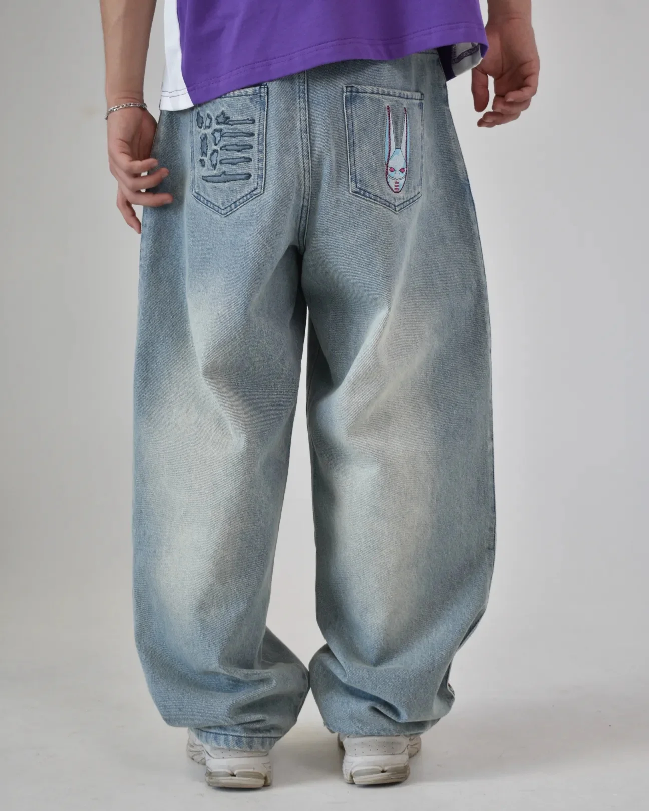 Y2K Men D4C JoJo High Waist Baggy Jeans Women Pink Heart Side Embroidery Loose Fit Washed Denim Pants Streetwear Wide Leg Pants 3