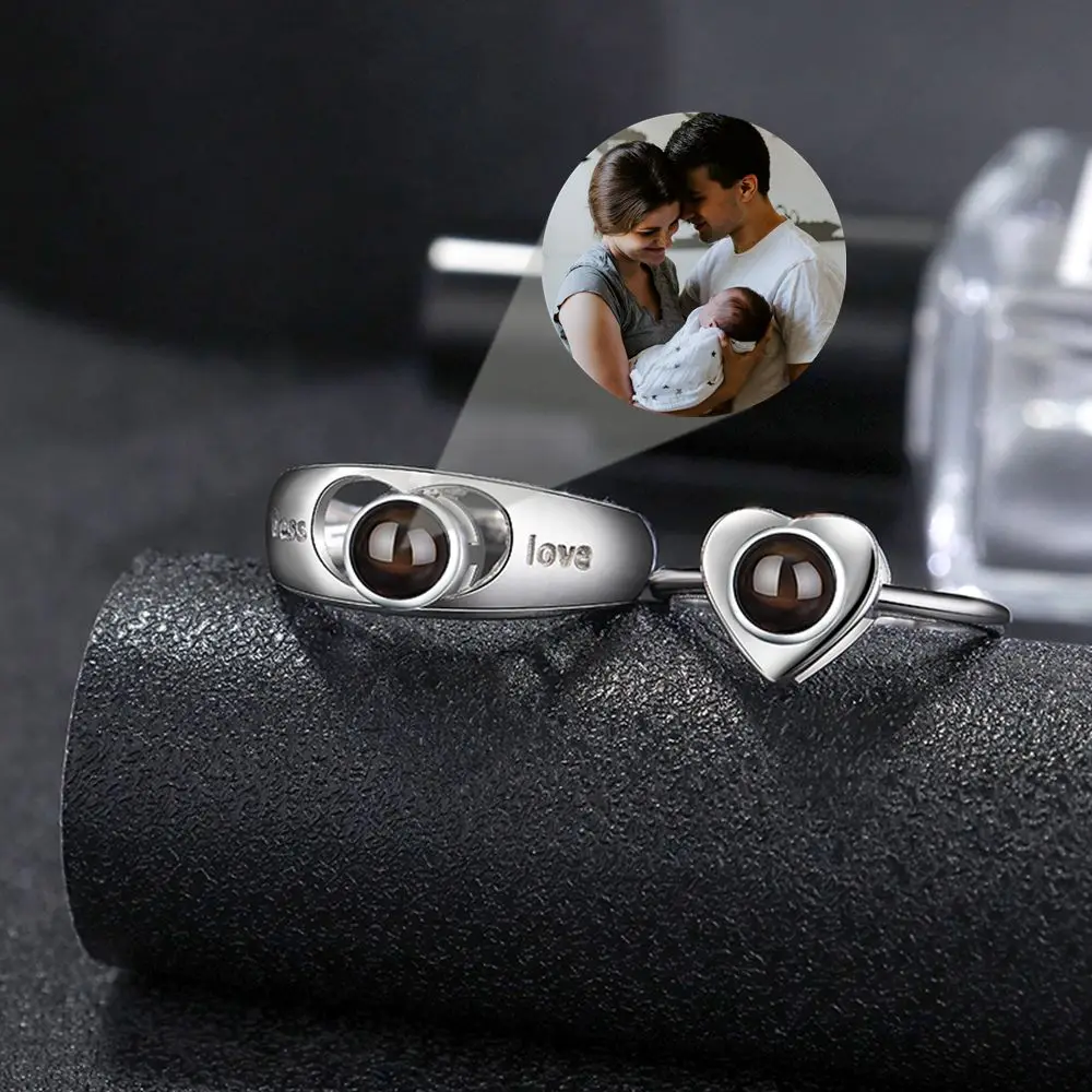 Customized Ring Projection Photo Rings for Women Couple Jewelry Round Heart Mens Family Wife Girl Wedding Personalized Gifts