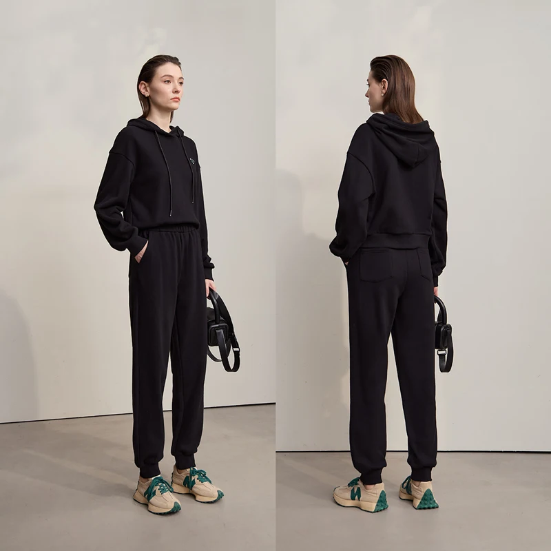 AMII 2025 Autumn Hoodies Shoulder Sleeve Short Sweatshirt for