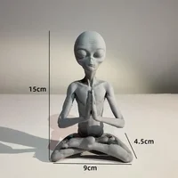 Mysterious Meditating UFO Extraterrestrial Alien Sculpture Ornament Figurine Statue Desktop Art Wood Guest Console Table Decor - Image 6
