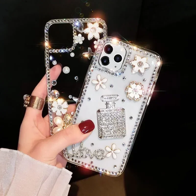 

Fashion Phone Case Capa For HuaweiP30 P50Pro P40lite Mate30 40 For Honor8X 9X 50 60Pro Perfumn Rhinestone Telefon Funda Coque