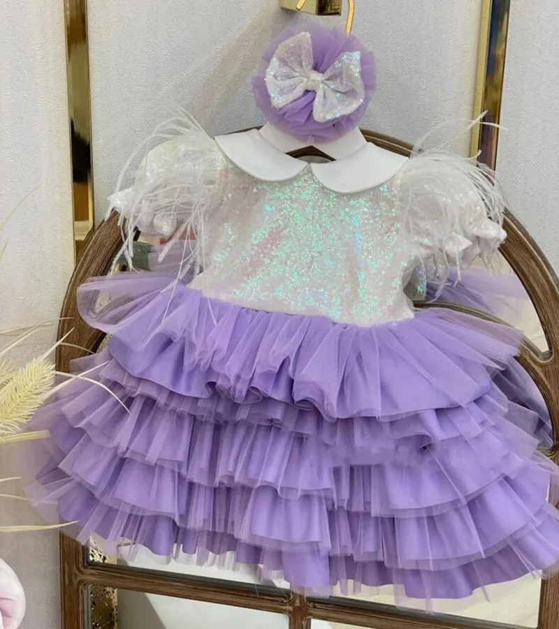 

Cute Handmade Princess Dress Lavender Tulle White Sequined Infant Tutu Birthday Dress Party Gown Girls Outfit Photography